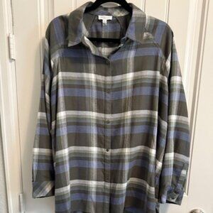 WOMEN’S WESTBOUND OVERSIED PLAID SHIRT LONG SLEEVE, Sage/Lt Blue  SIZE 1X
